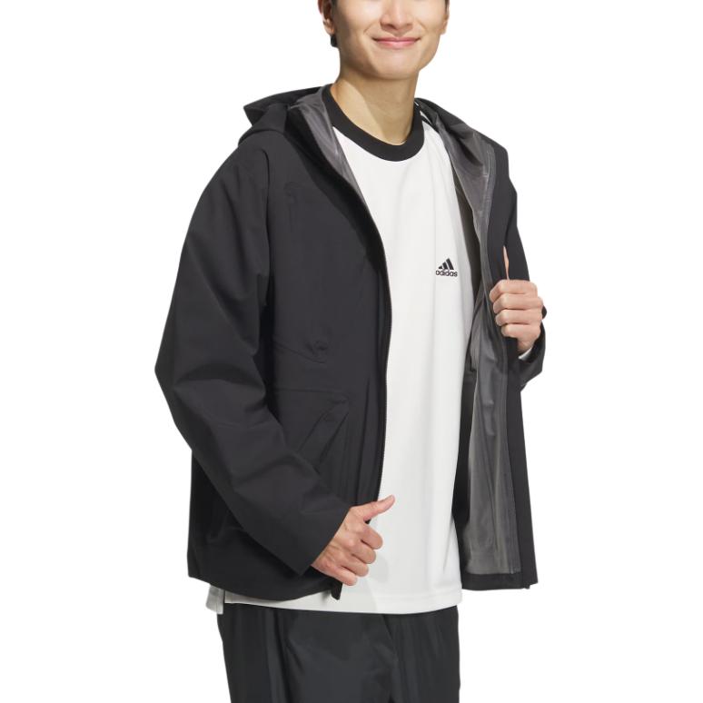 Shop adidas Tech Rain Jacket Waterproof Windproof Breathable Running Coat Black JI8669
