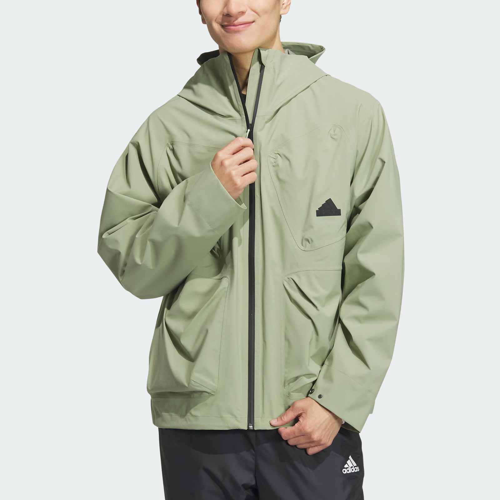 Lookbook adidas Tech Rain Jacket Windproof Waterproof Breathable Hoodie Tent Green JI8670