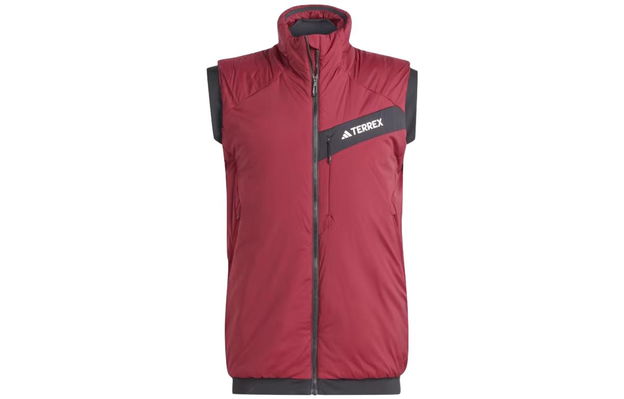 adidas Techrock Stretch Primaloft Vest Red High-Neck Zip Sleeveless Jacket IB4283