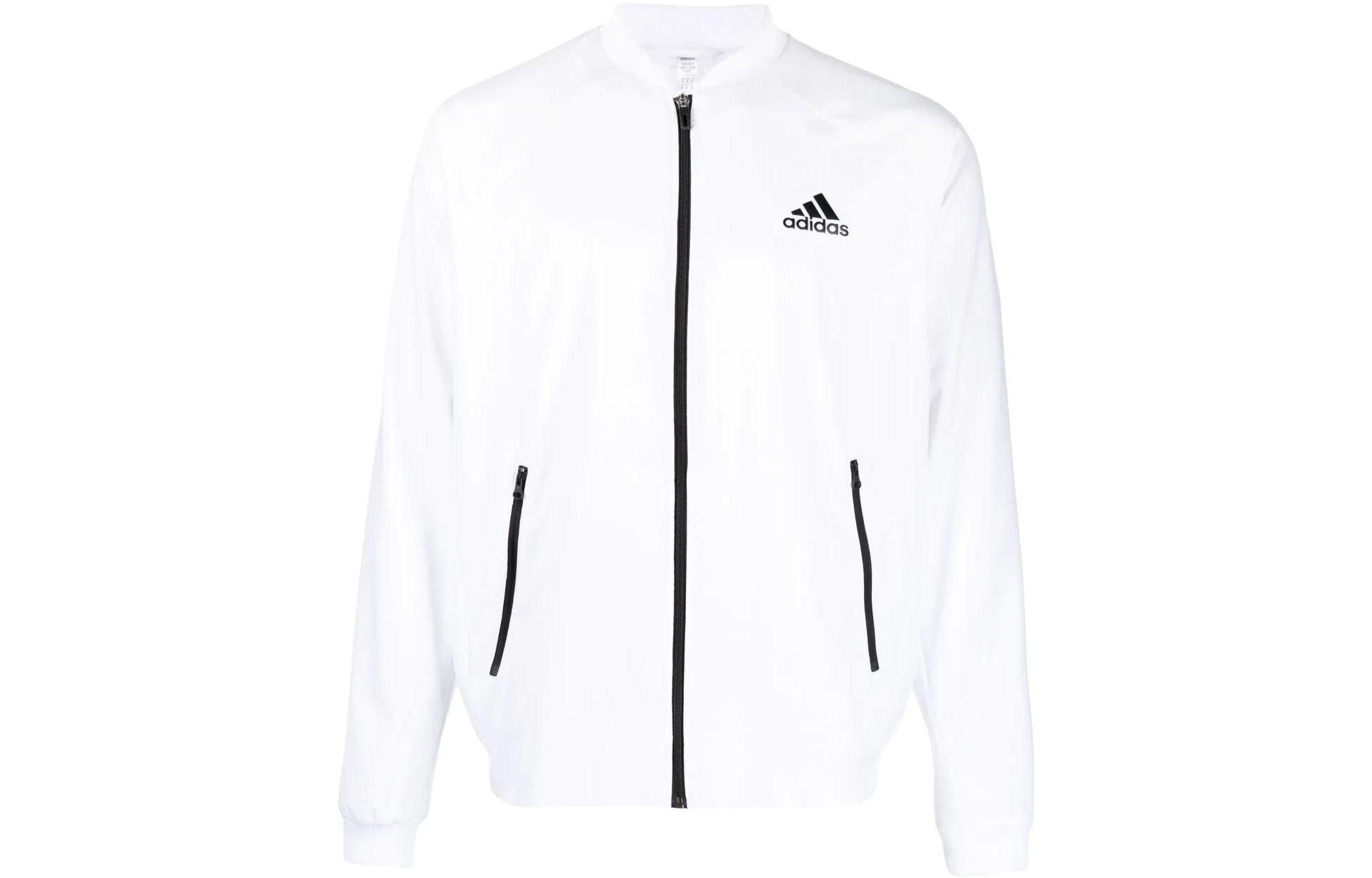 adidas Tennis White Zip-Up Jacket with Solid Logo Print HE0410