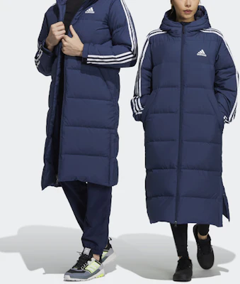 阿迪达斯Terrex三条纹长款羽绒服蓝色男女冬季户外夹克. H20763 Details for 阿迪达斯Terrex三条纹长款羽绒服蓝色男女冬季户外夹克. H20763