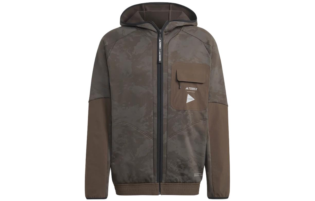 adidas Terrex + and wander Fleece Zip Jacket Olive Shadow Print Long Sleeve HR7140
