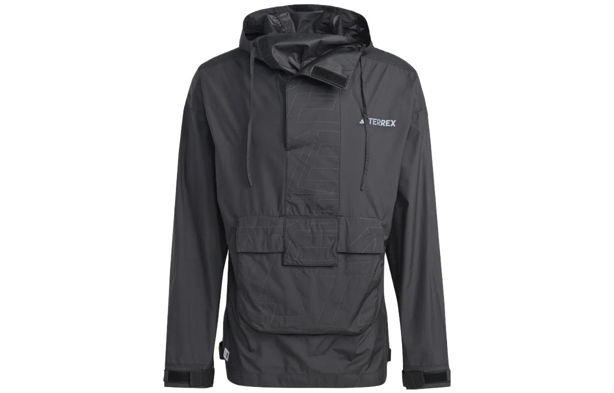adidas Terrex Black Windbreaker Jacket Loose Fit with Letter Print HN6722