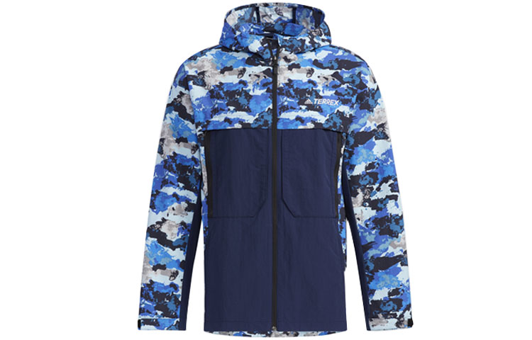 adidas Terrex Festiv AOP Camo Hooded Jacket Outdoor Blue GN7595