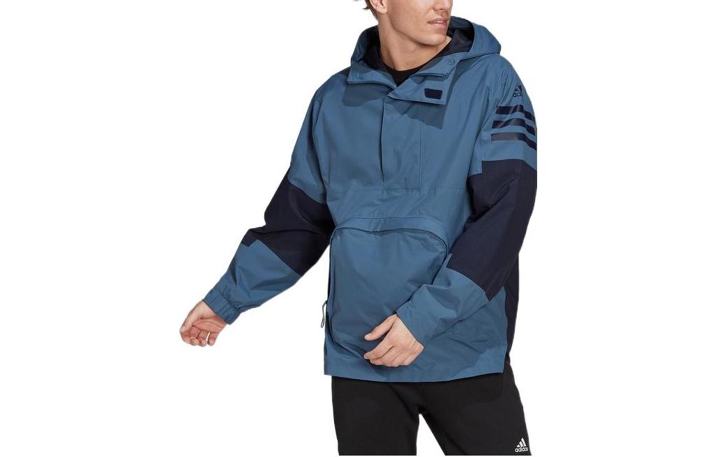 adidas Terrex Logo Print Panel Hoodie Jacket Men’s Light Cyan Gray ZK532