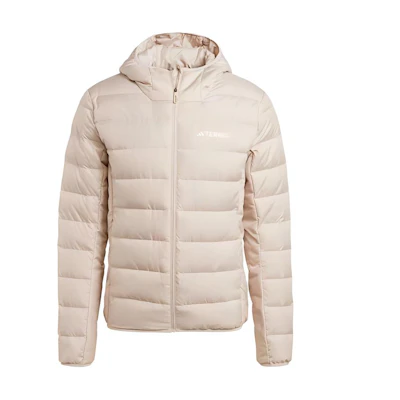 adidas TERREX Multi Light Down Hooded Jacket Beige Quilted Casual Coat IP3550