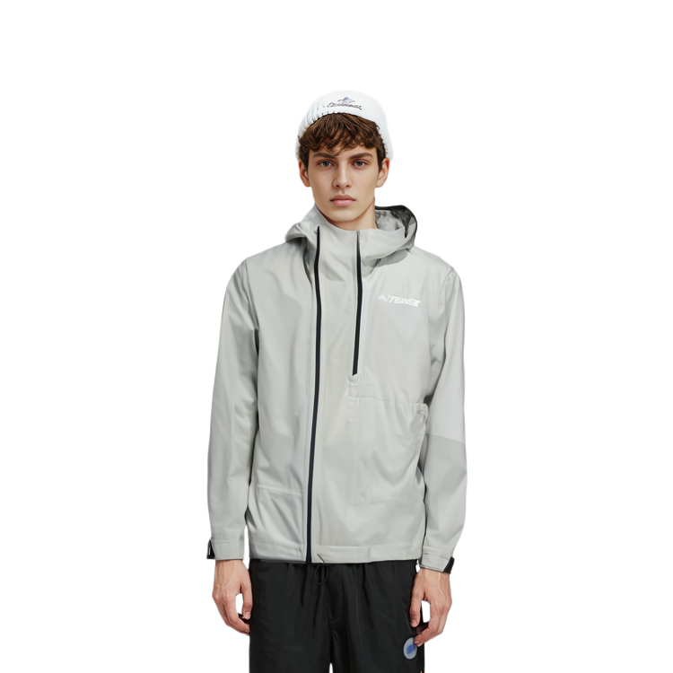 Sizing 阿迪达斯Terrex男款防水连帽户外外套浅灰色Primeknit夹克 FT6874