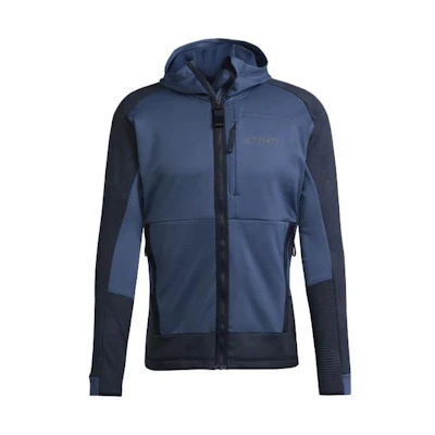 adidas Terrex Tech Fleece Hooded Hiking Jacket Navy Blue Casual Long Sleeve HH9221
