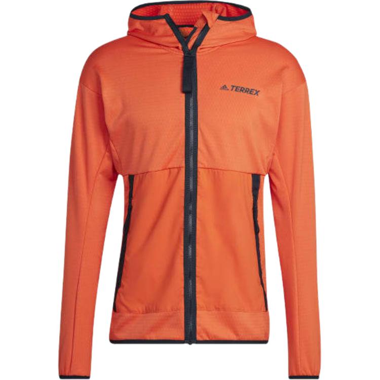 adidas TERREX Tech Flooce Light Hooded Hiking Jacket Orange Mens Outdoor Wear HH9254