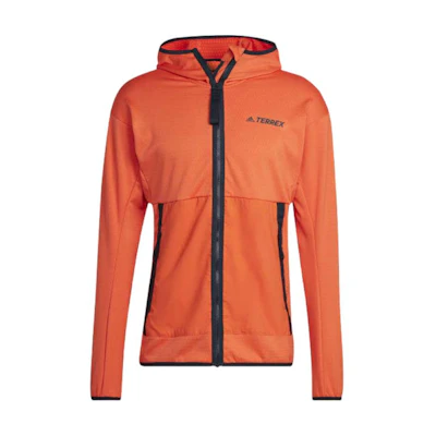 adidas TERREX Tech Flooce Light Hooded Hiking Jacket Orange Mens Outdoor Wear HH9254