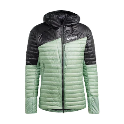 adidas Terrex TECHROCK Slim-Fit Insulated Hooded Jacket Silver Green Mens IP1479