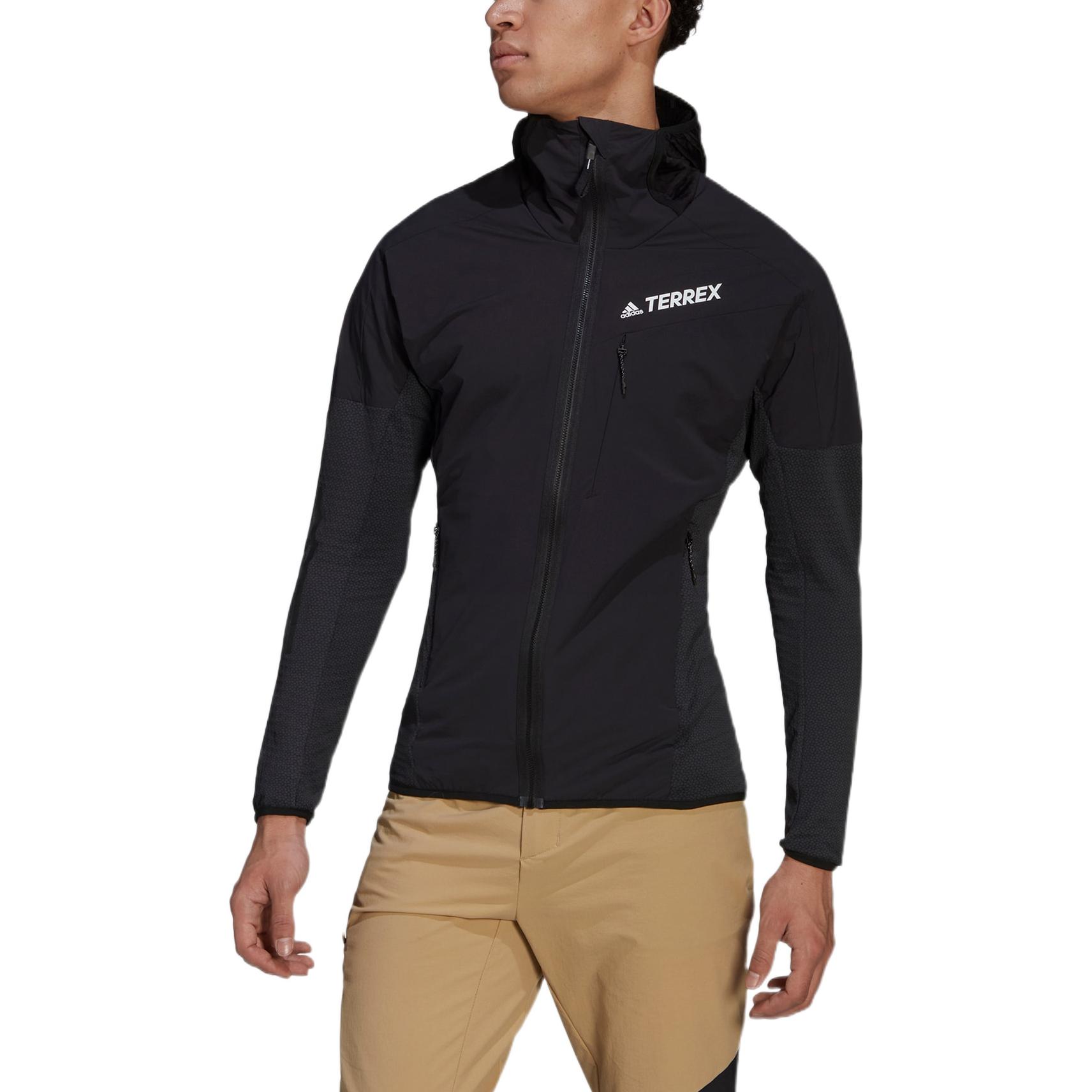 Shop adidas Terrex TR Fleece HDJ Jaket Hoodie Zip Penuh Hitam dengan Logo Cetakan HF0726