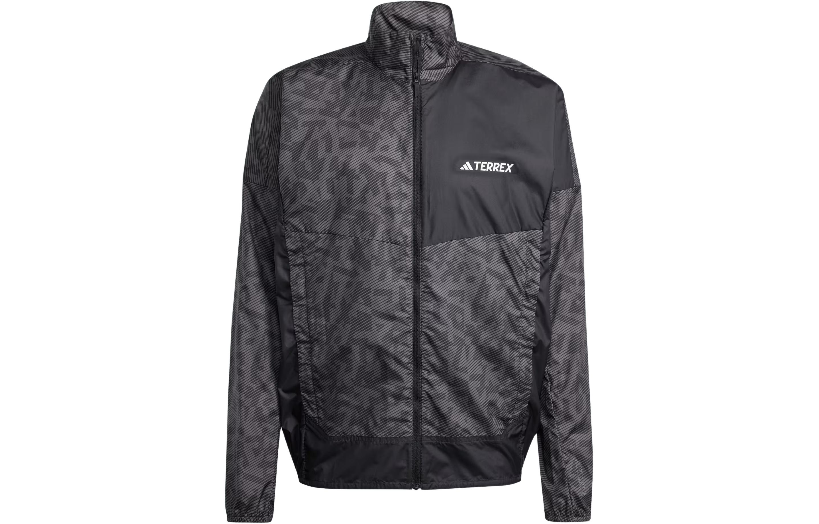 adidas Terrex Trail Running Geometric Print Windbreaker Jacket Charcoal IN6726