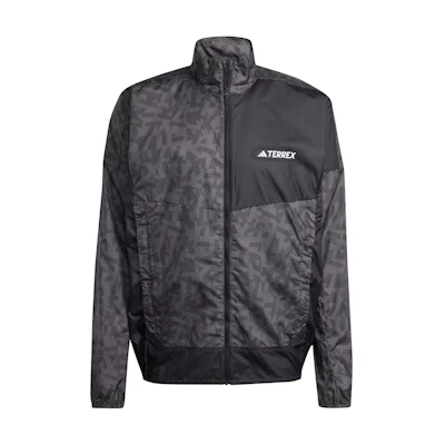 adidas Terrex Trail Running Geometric Print Windbreaker Jacket Charcoal IN6726