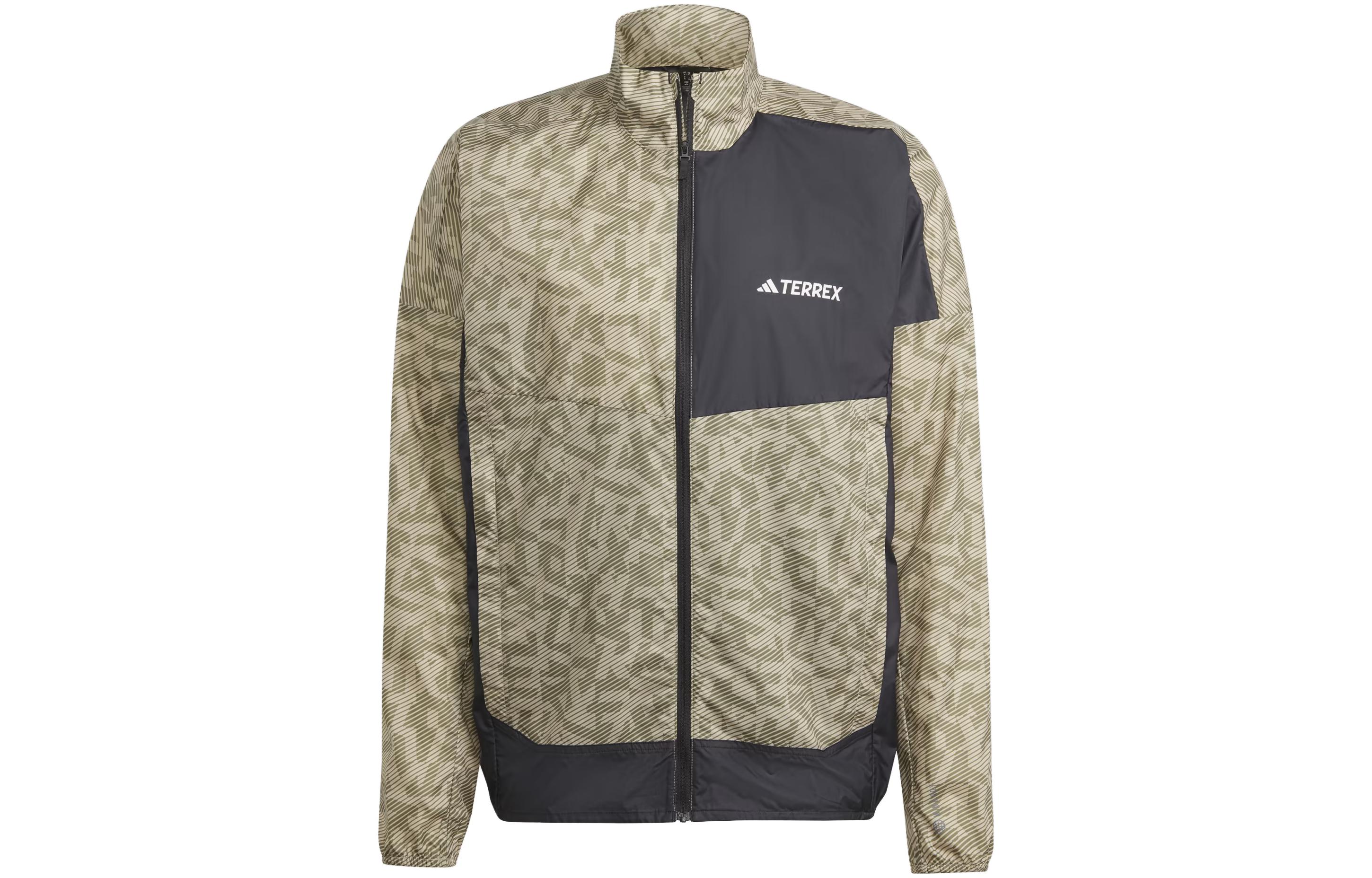 adidas Terrex Trail Running Windbreaker Geometric Logo Zip Jacket Olive Green Men HZ1301