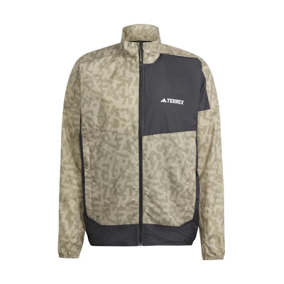 adidas Terrex Trail Running Windbreaker Geometric Logo Zip Jacket Olive Green Men HZ1301