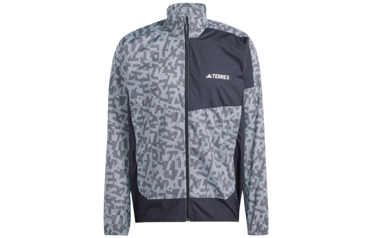 adidas Terrex Trail Running Windbreaker Geometric Print Silver Jacket IA1795