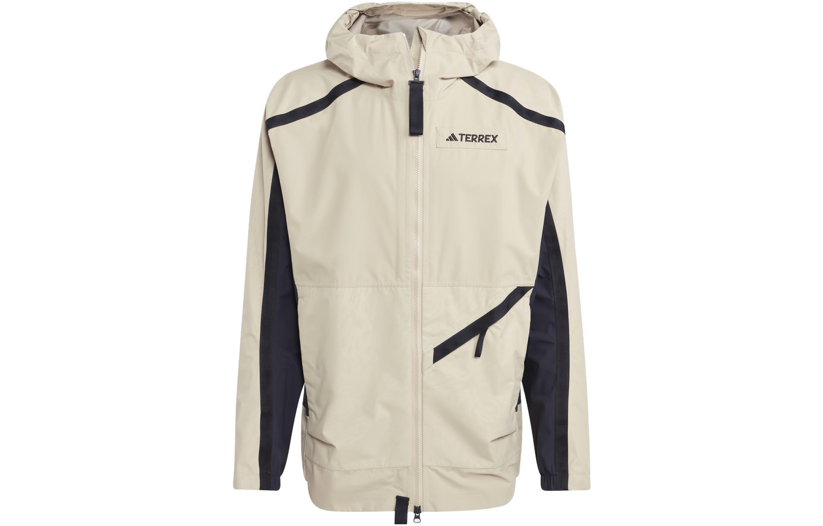 adidas Terrex Utilitas RAINRDY Hooded Rain Jacket Khaki Colorblock Logo HN2930