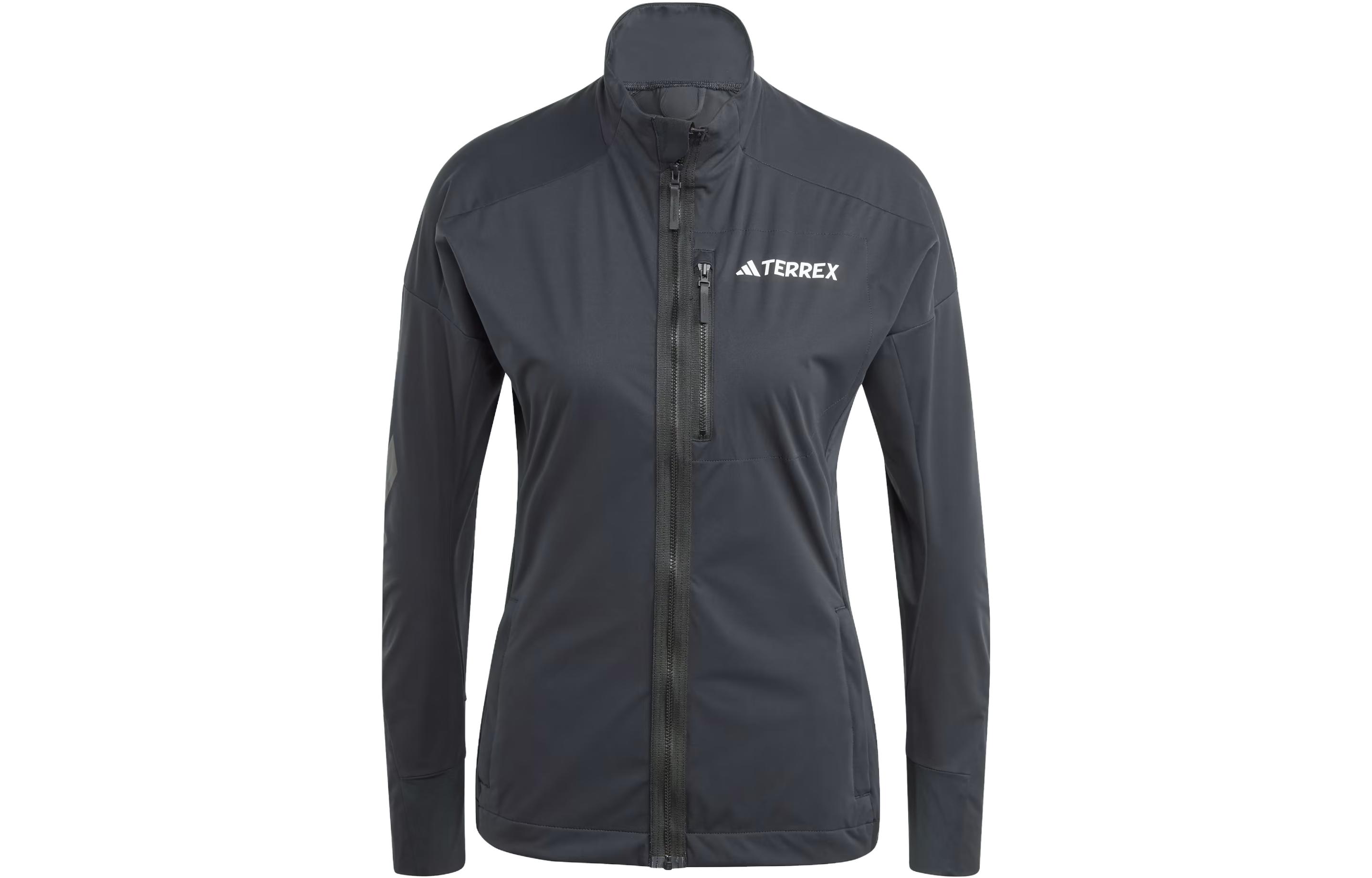 adidas Terrex Xperior Black Soft Shell Ski Jacket with Logo and Stand Collar HZ4411