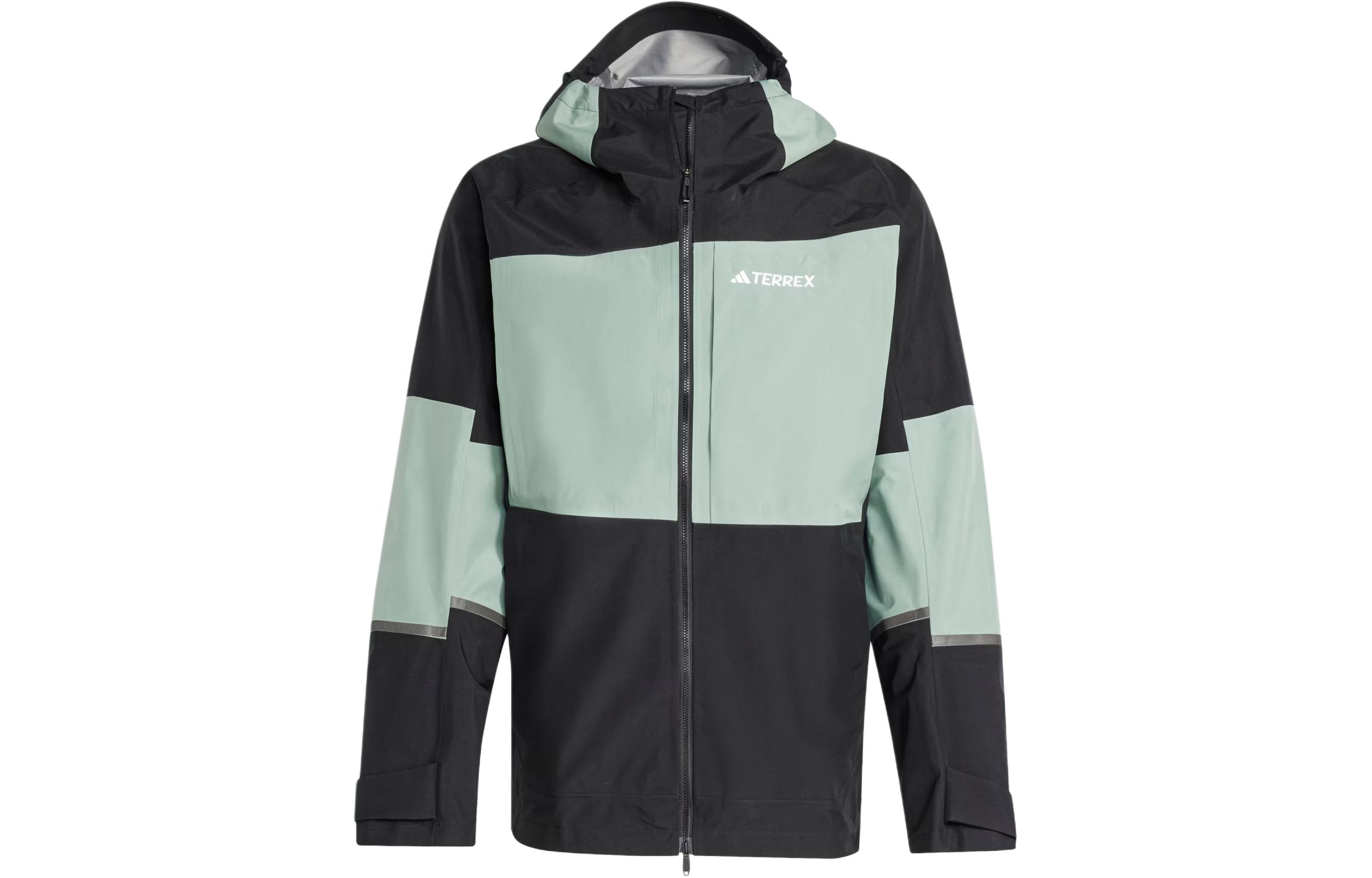 adidas Terrex Xploric GTX Rain Jacket Silver Green Hooded Outerwear IP1402