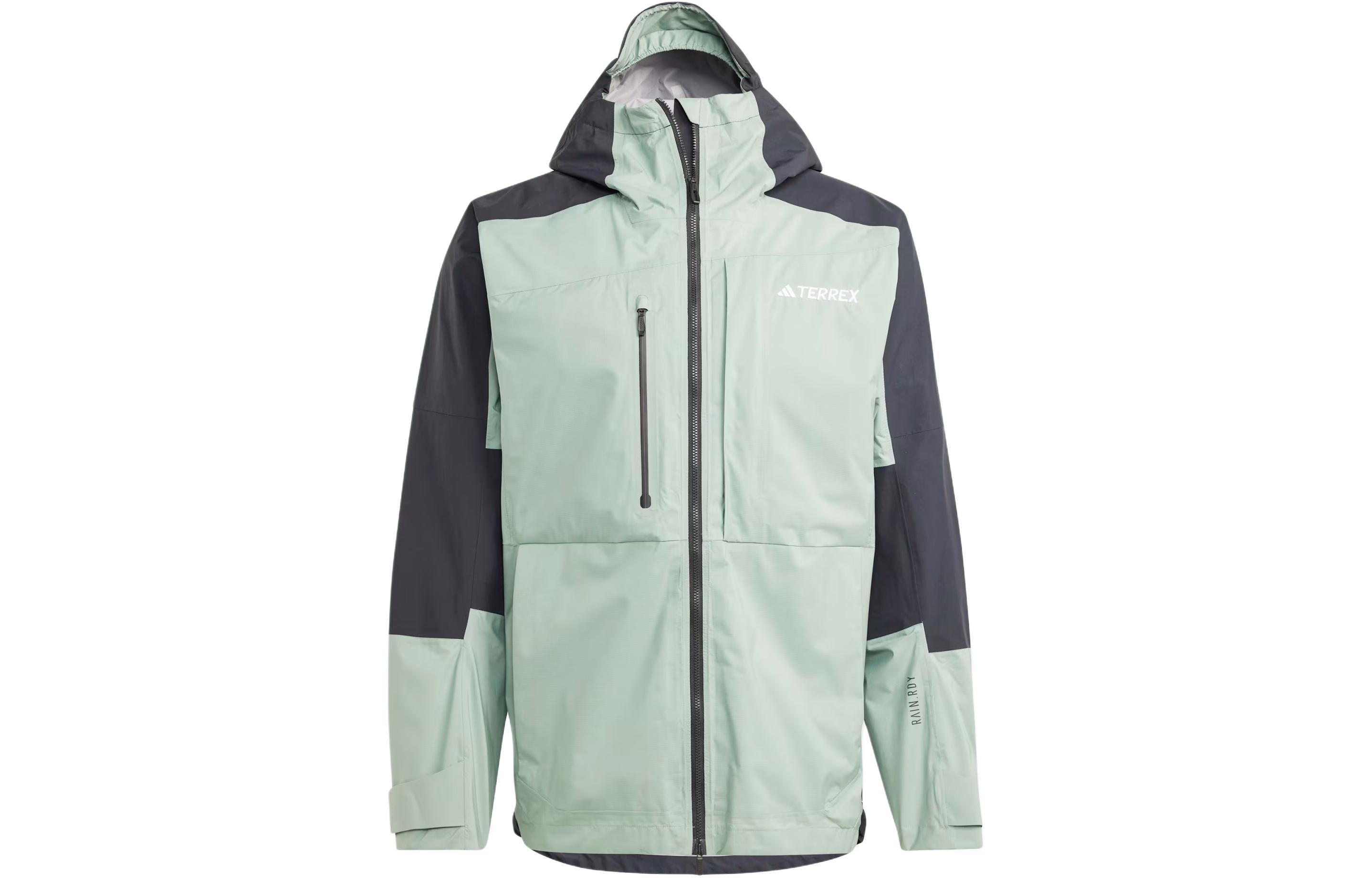 adidas Terrex Xploric RainRdy Logo Hooded Hiking Jacket Silver Green Mens IP1415