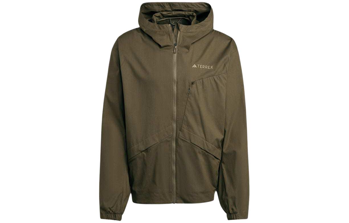 adidas Terrex Xploric Wind Jacket Army Green Loose-Fit Hooded Zip Jacket IN4630