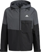 adidas TH VIS WVJKT Black Checkered Logo Pocket Zip Hoodie Jacket Mens HN9041 adidas TH VIS WVJKT Black Checkered Logo Pocket Zip Hoodie Jacket Mens HN9041