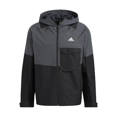 adidas TH VIS WVJKT Black Checkered Logo Pocket Zip Hoodie Jacket Mens HN9041