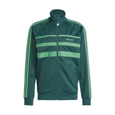 adidas The First Track Top Mineral Green Jacket with Logo & Striped Design IX9624