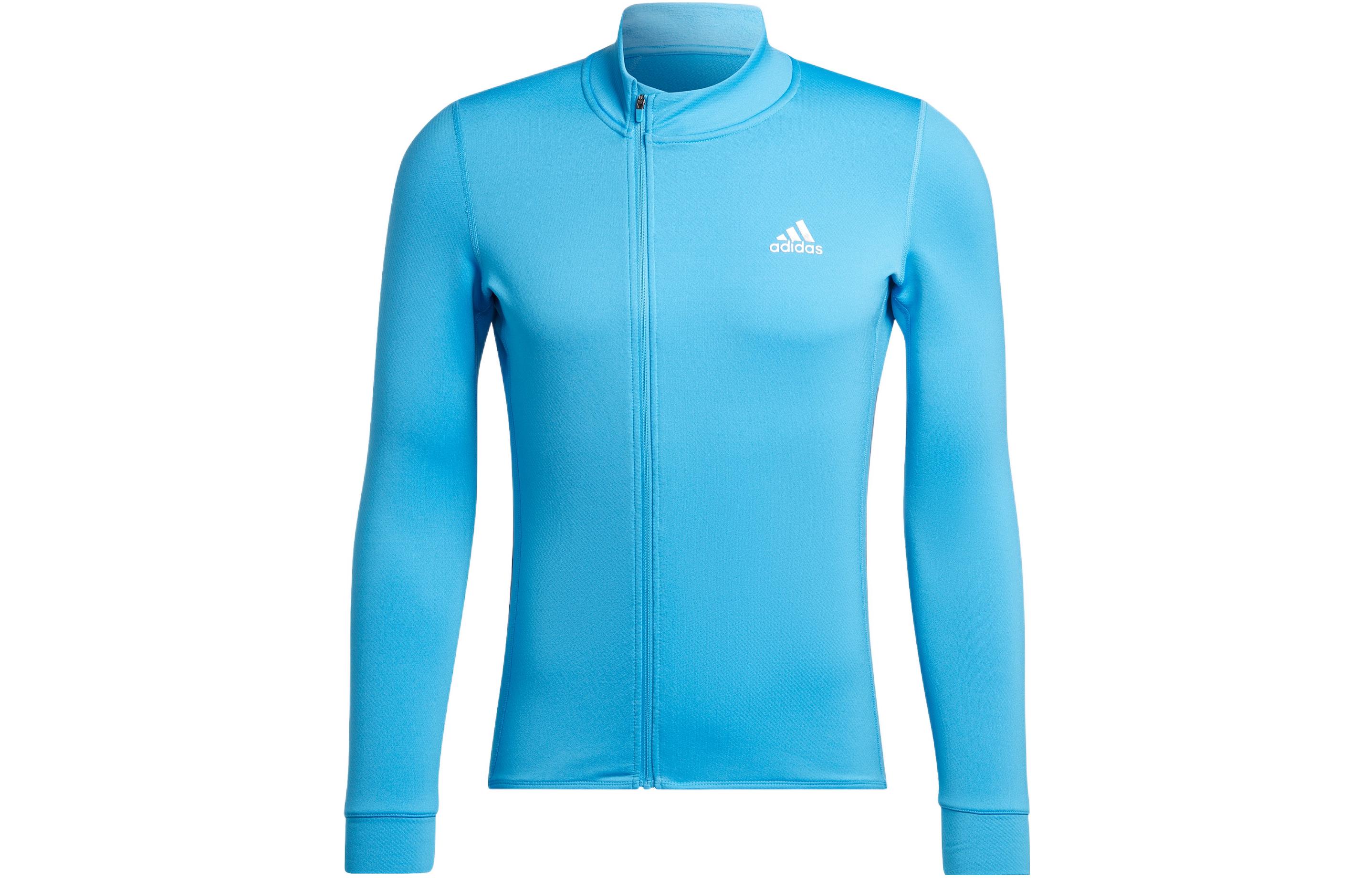 adidas The Jersey LS Cycling Jacket Blue - Solid Color Zip-Up with Logo Print HM8859