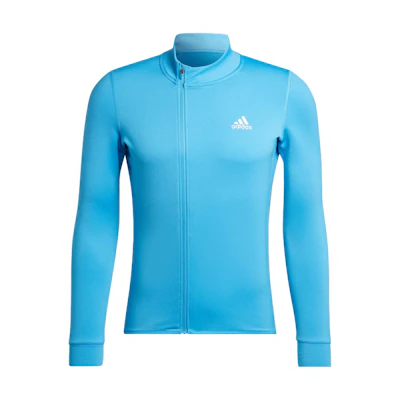 adidas The Jersey LS Cycling Jacket Blue - Solid Color Zip-Up with Logo Print HM8859