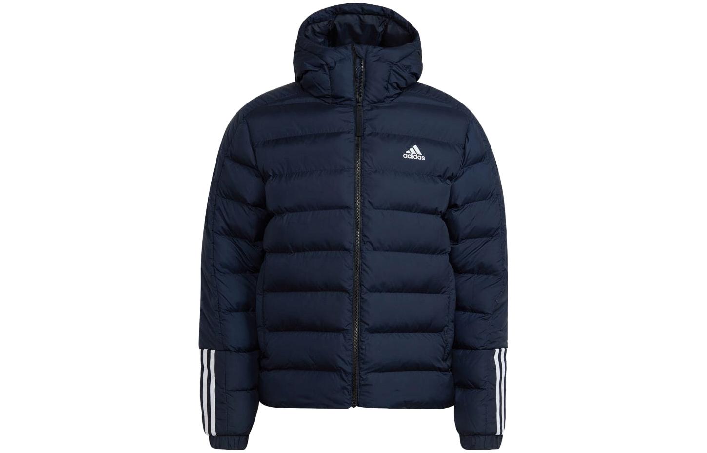 adidas Three Stripes Logo Print Navy Blue Hoodie Jacket GT1686
