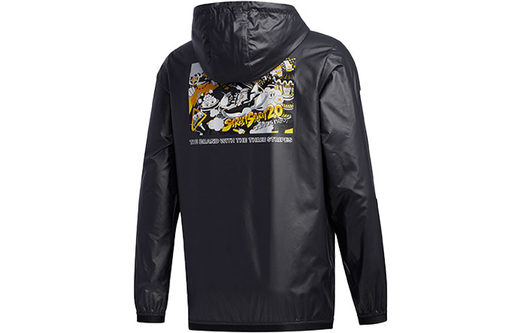 adidas Three Stripes Printed Windbreaker Hoodie Jacket Black GK5868