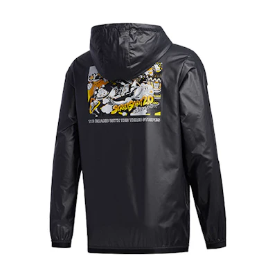 adidas Three Stripes Printed Windbreaker Hoodie Jacket Black GK5868