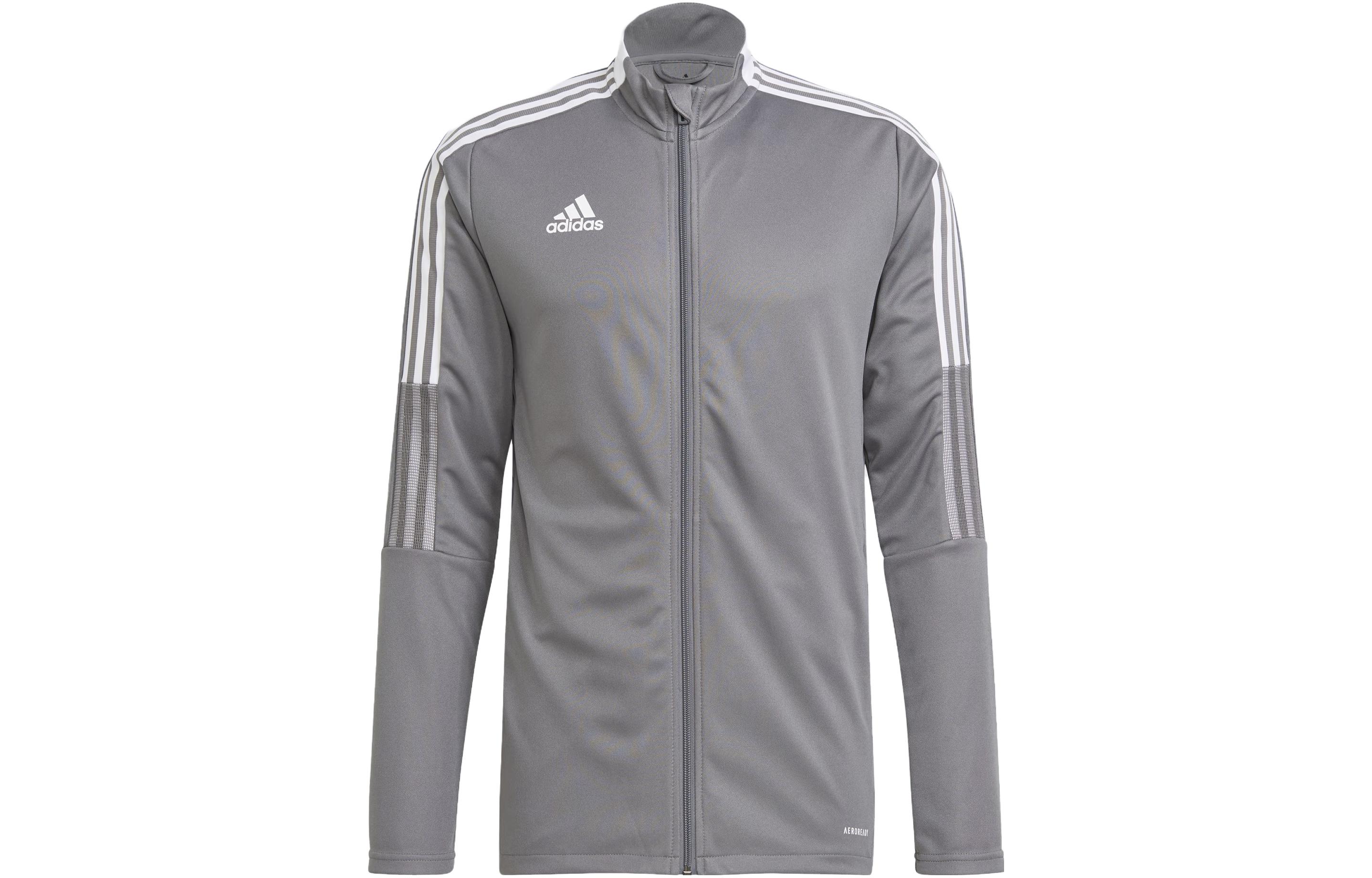 adidas Tiro 21 Track Jacket Gray - Retro 3-Stripes Long Sleeve Sports Top GM7306