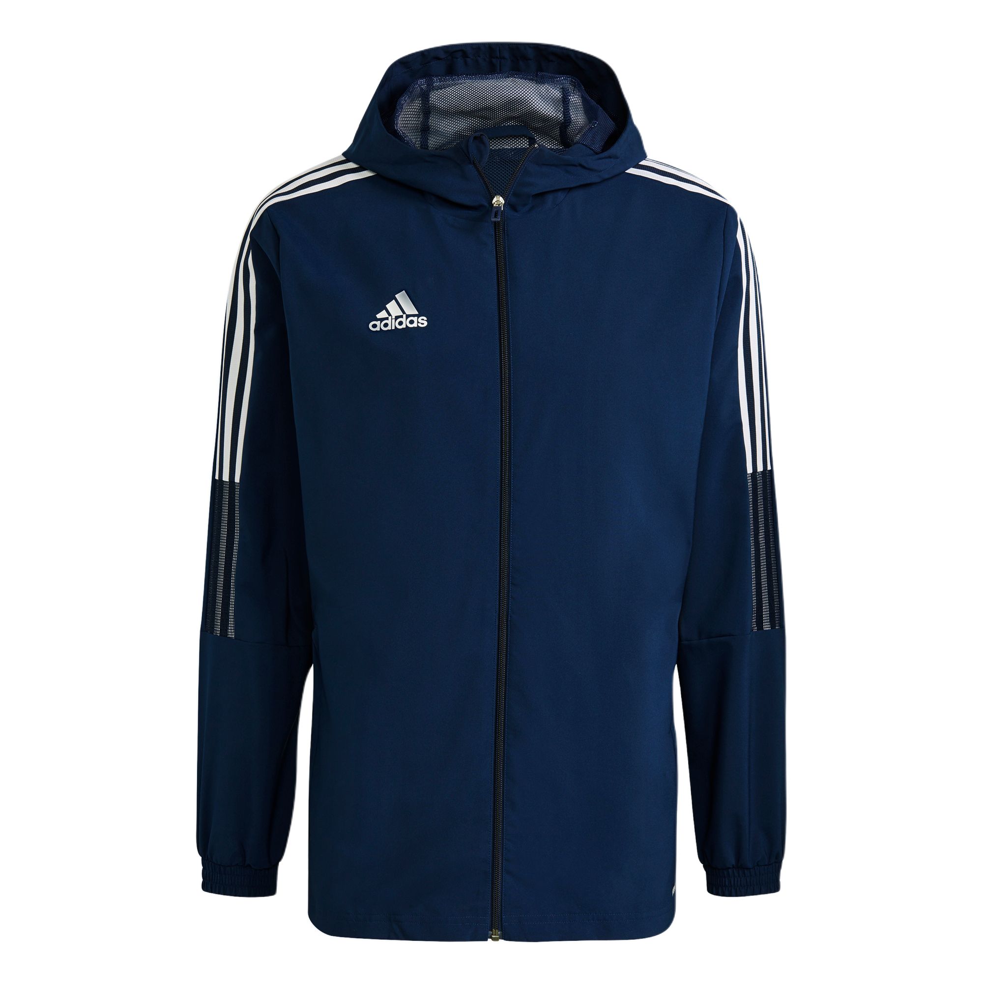 adidas Tiro 21 Tricolor Stripe Logo Print Soccer Hoodie Jacket Navy GP4962