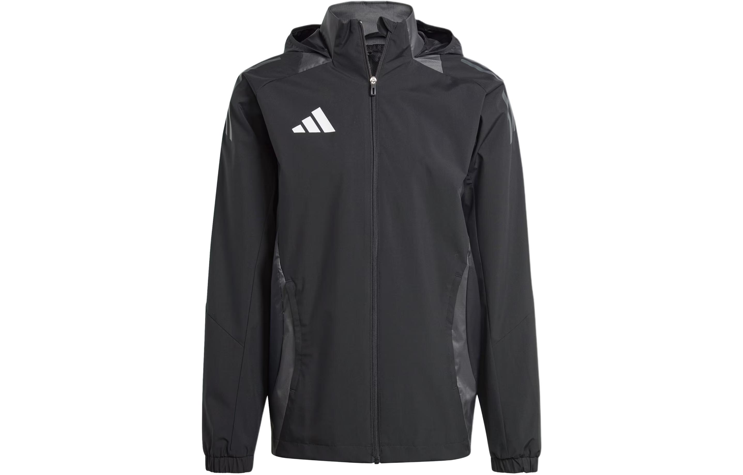 adidas Tiro 24 All-Weather Soccer Jacket Black Hooded Waterproof Outerwear IJ8343