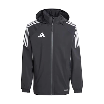adidas Tiro 24 Rain Jacket Black Tri-Stripe Hooded Long Sleeve Jacket IJ7390