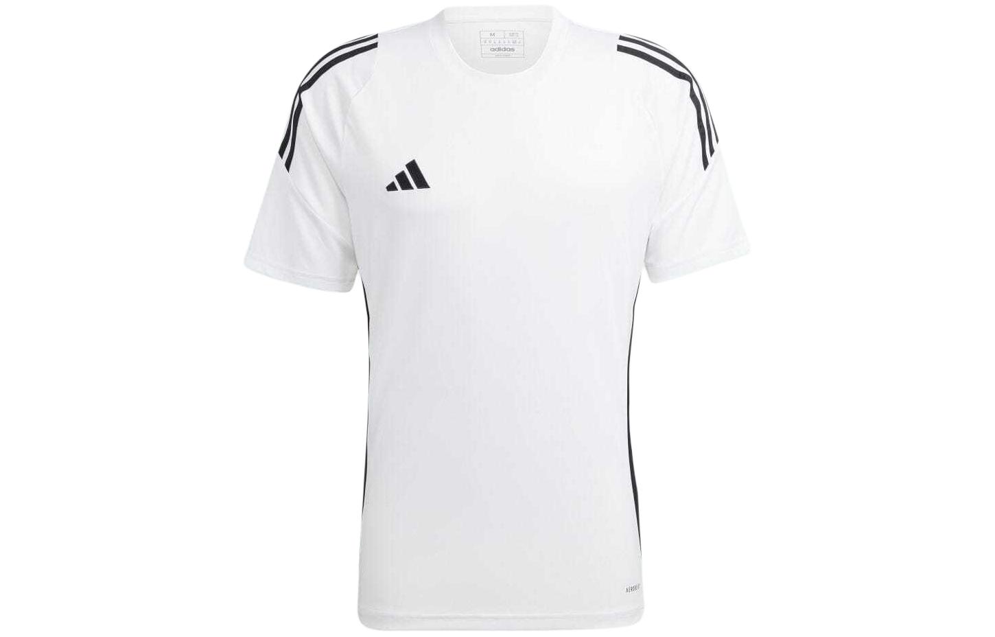 adidas Tiro 24 Slim Fit Logo Striped Crewneck Soccer Shirt White IS1019