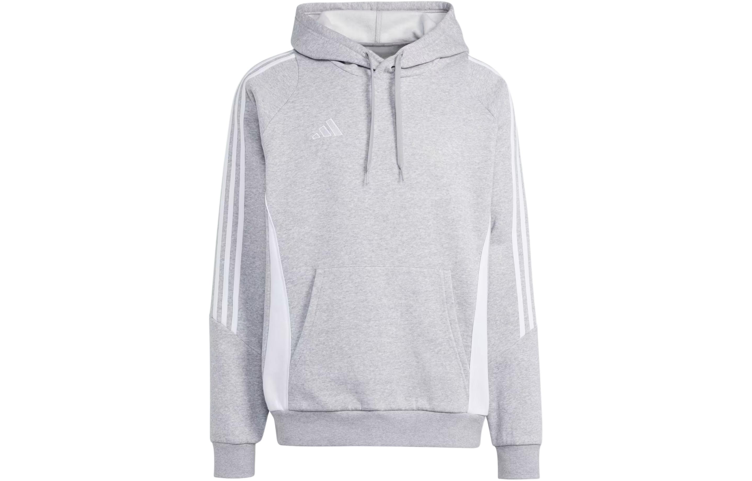 adidas Tiro 24 Sweat Hoodie Tri-Stripe Fleece Pullover - Gray IR7545