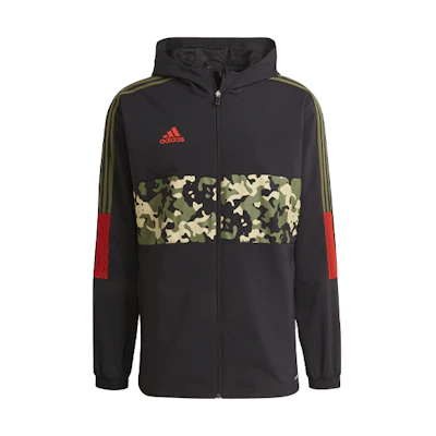 adidas Tiro AOP Camo Football Hoodie Jacket Black GU8187