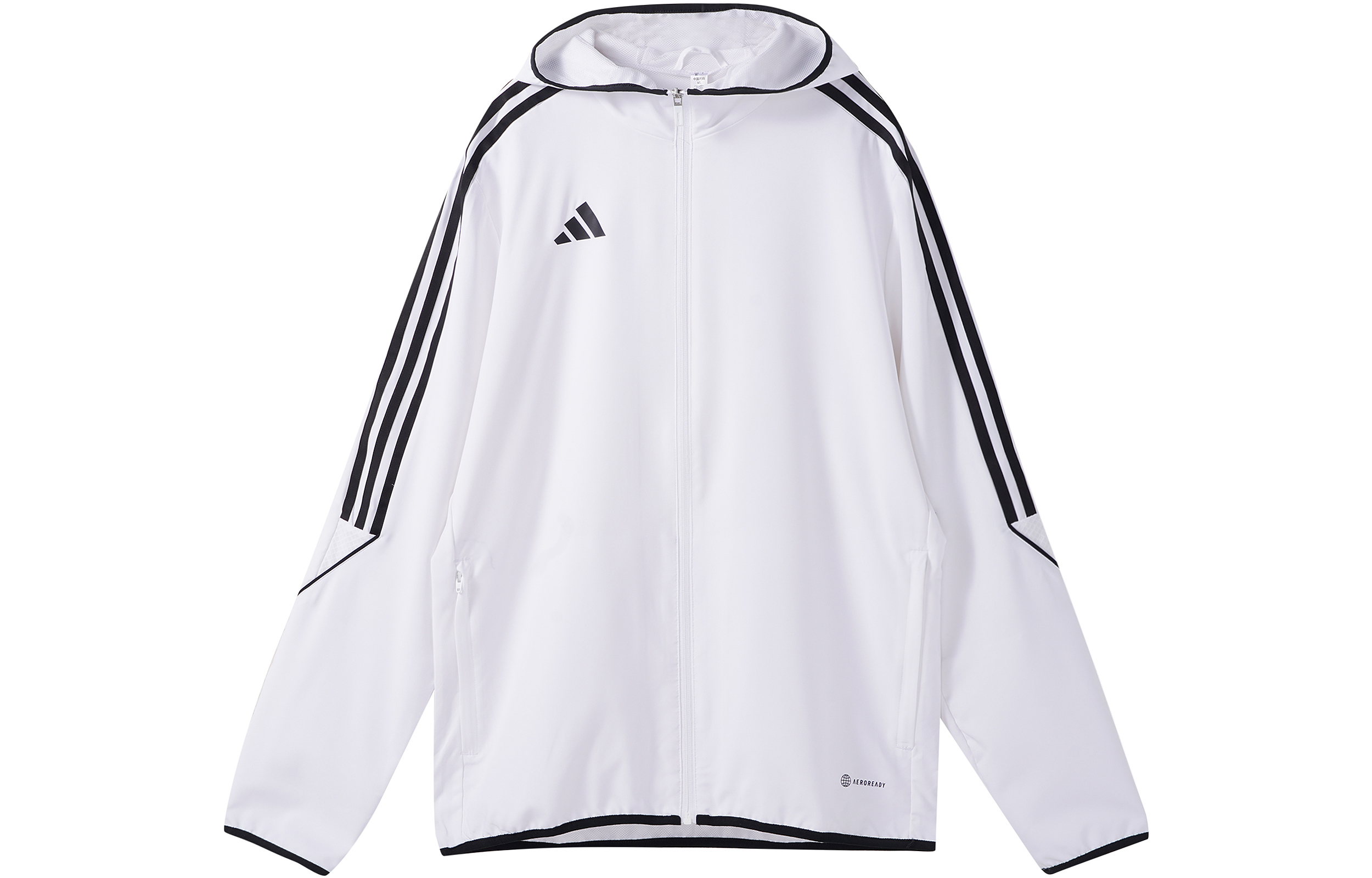 adidas TIRO Logo Striped Breathable Hooded Windbreaker Jacket White HZ9068