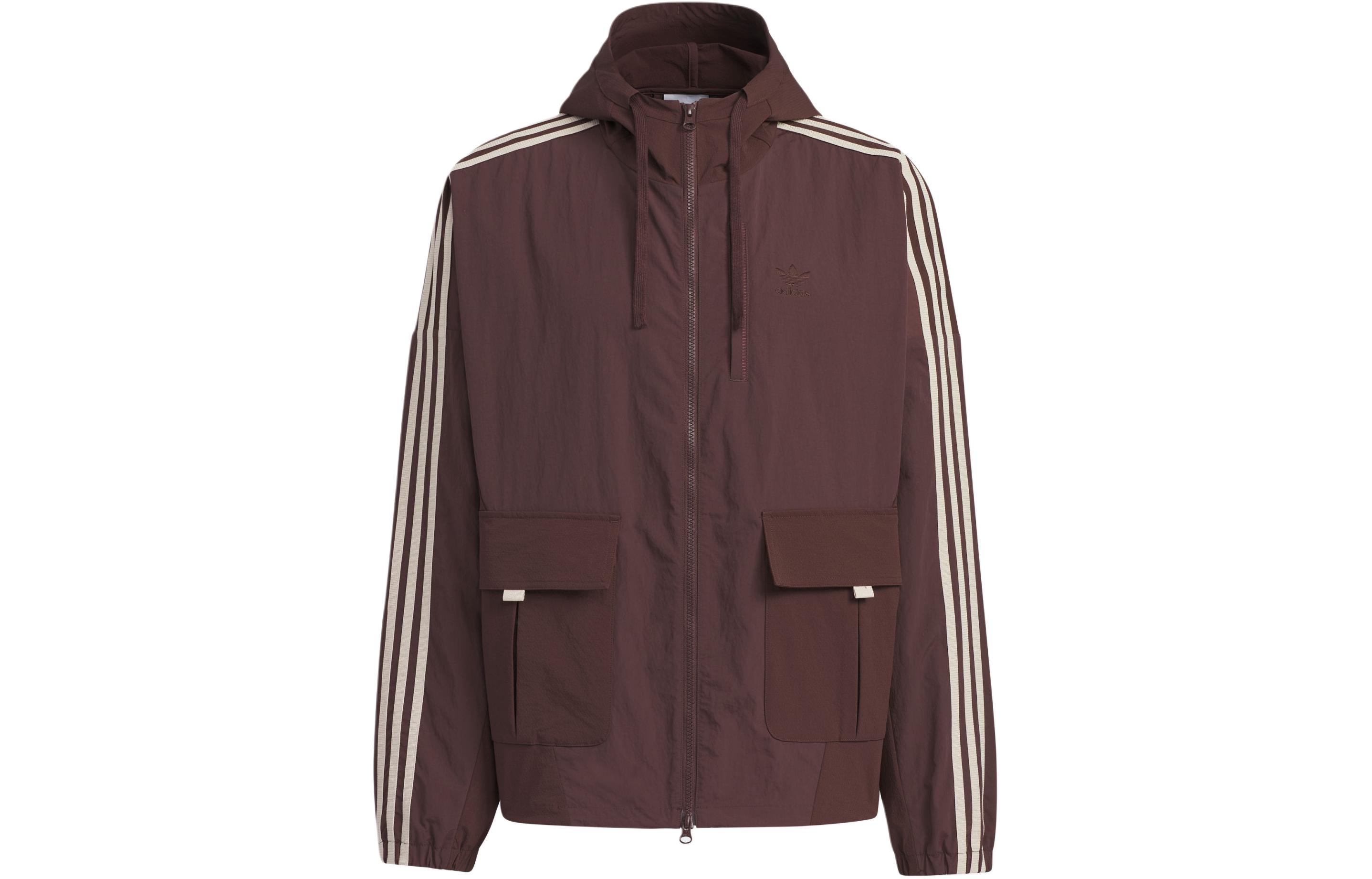 adidas TOC Colorblock Hooded Jacket Casual Windbreaker - Dark Gray Brown JG1518