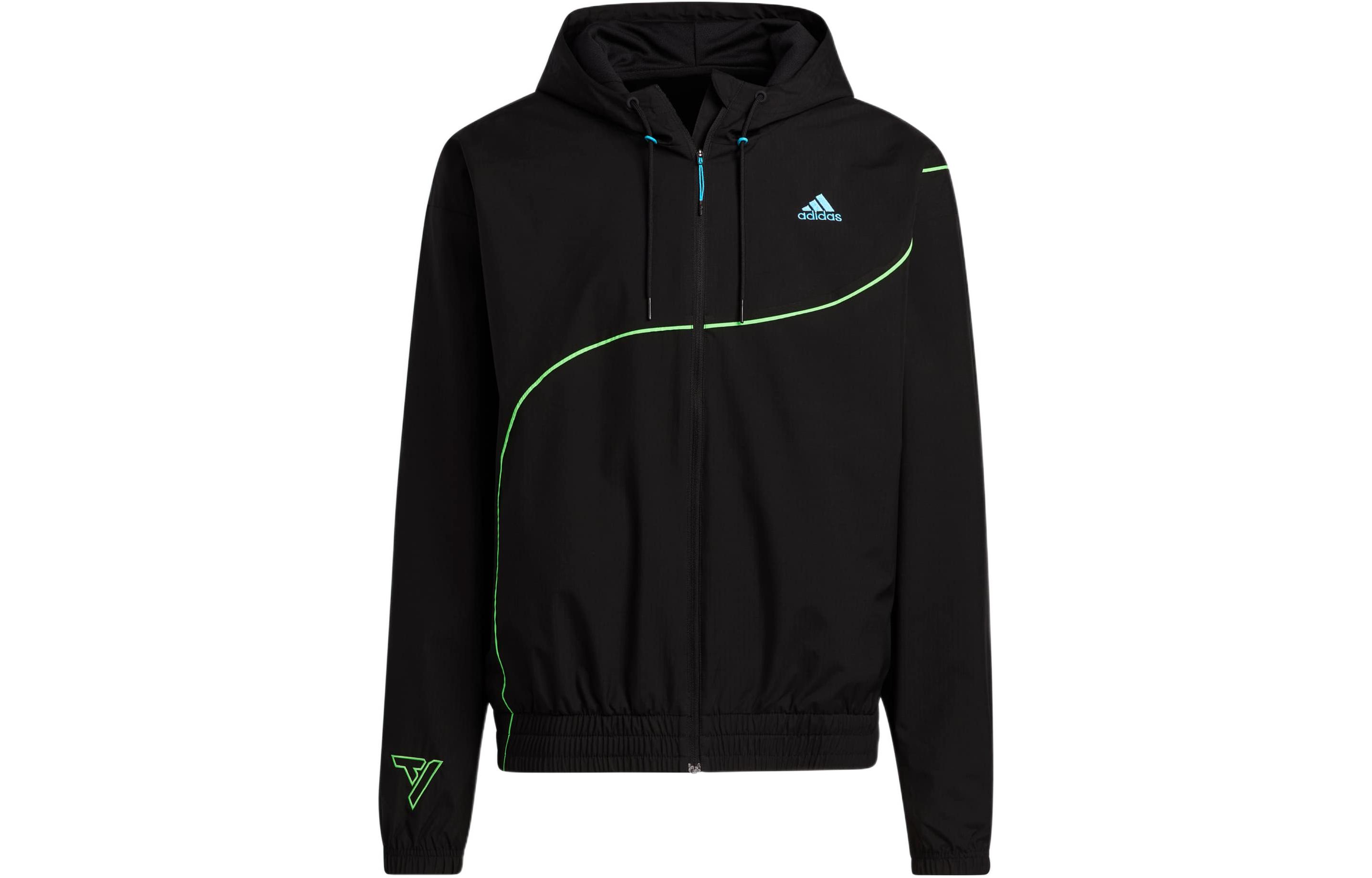 adidas Trae Windbreak Solid Logo Striped Zip Hoodie Jacket Black HS6873