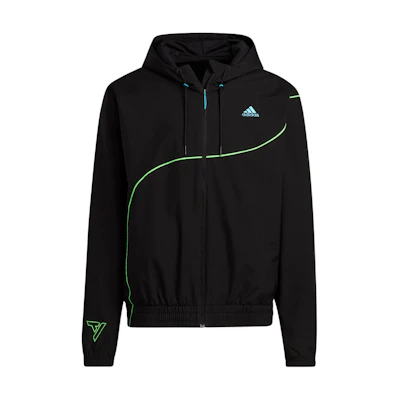 adidas Trae Windbreak Solid Logo Striped Zip Hoodie Jacket Black HS6873