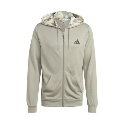 adidas Train Essentials Full-Zip Hoodie Jacket Green Grey Casual Logo Design IB8140