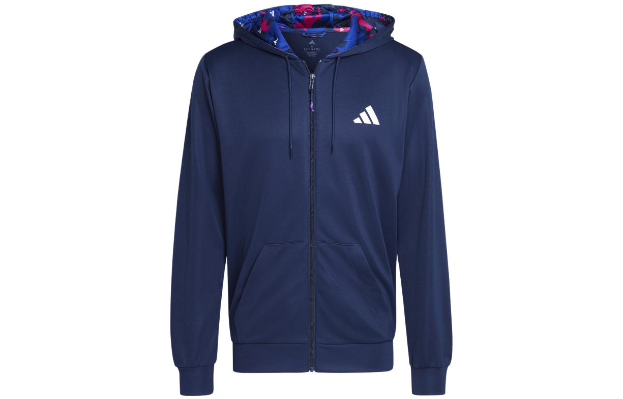 adidas Train Essentials Seasonal Full-Zip Hoodie Jacket Navy Blue Casual Wear IB8139