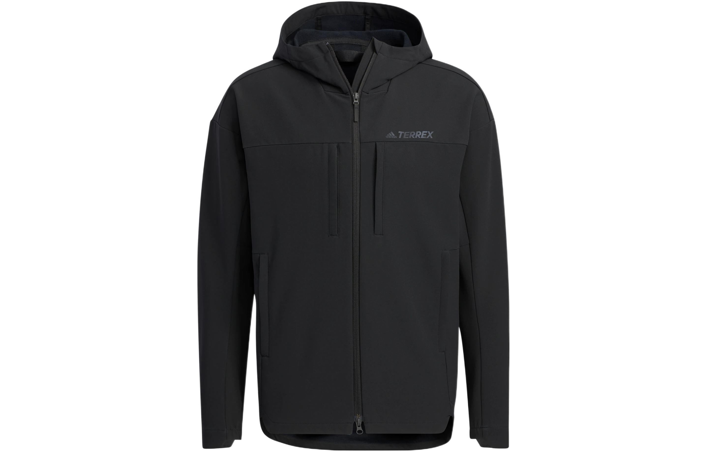 adidas TRAV Softshell Hoodie Jacket Black Unisex with Back Triple Stripes Design HN2016