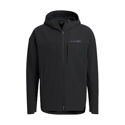 adidas TRAV Softshell Hoodie Jacket Black Unisex with Back Triple Stripes Design HN2016