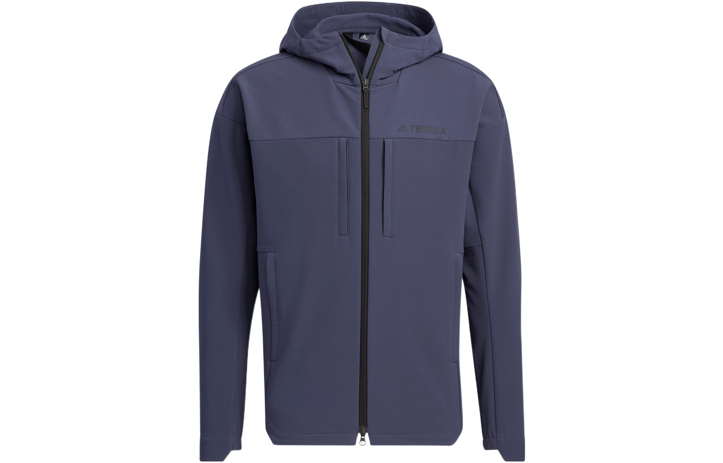 adidas Trav Softshell Jacket Navy with Back 3-Stripes Print Unisex Hoodie IC8170